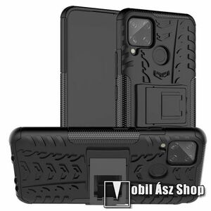 OTT! VROOM műanyag védő tok / hátlap - FEKETE - AUTÓGUMI MINTÁS - szilikon betétes, asztali tartó funkciós, ERŐS VÉDELEM! - Realme C15 kép