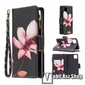 Notesz / mappa tok / pénztárca - VIRÁG MINTÁS - oldalra nyíló, rejtett mágneses záródás, bankkártyatartó zsebek, cipzáros pénztárca, asztali tartó funkció, szilikon belső - Realme C11 kép