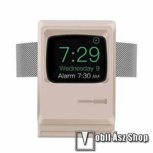 Okosóra asztali töltő állvány / dokkoló - szilikon, kábelelvezető, a töltő NEM TARTOZÉK! - MACINTOSH MINTA - ARANY - Apple Watch Series 1 / 2 / 3 / 4 / 5 / 6 / 7 / SE kép