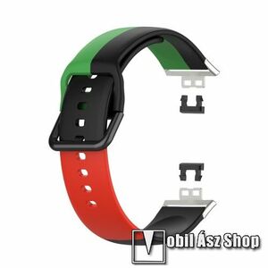 Okosóra szíj - FEKETE / ZÖLD / PIROS - szilikon, 130 + 88mm hosszú - HUAWEI Watch Fit / Watch Fit Elegant Edition kép