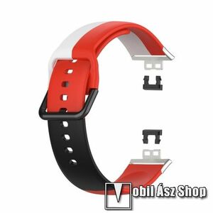 Okosóra szíj - FEKETE / FEHÉR / PIROS - szilikon, 130 + 88mm hosszú - HUAWEI Watch Fit / Watch Fit Elegant Edition kép