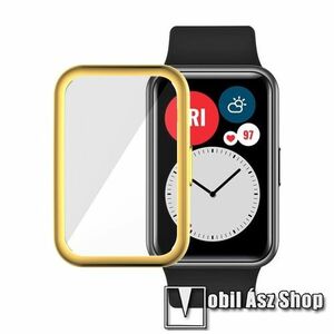 Okosóra szilikon védő tok / keret - GALVANIZÁLT ARANY - Szilikon előlapvédő is! - HUAWEI Watch Fit / Watch Fit Elegant Edition kép