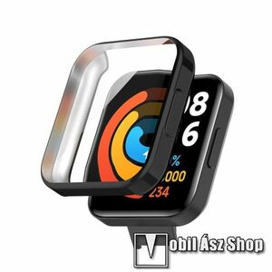 Okosóra szilikon védő tok / keret - GALVANIZÁLT FEKETE - Szilikon előlapvédő is! - Xiaomi Redmi Watch 2 / Poco Watch kép