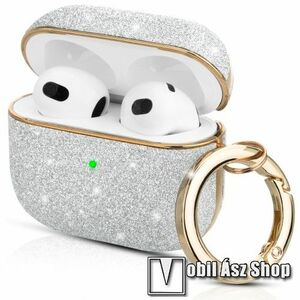 KINGXBAR műanyag védő tok Apple AirPods 3-hoz - kulcstartó, töltőnyílás, galvanizált, csillogó - EZÜST kép