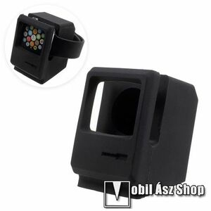 Okosóra asztali töltő állvány / dokkoló - szilikon, kábelelvezető, a töltő NEM TARTOZÉK! - MACINTOSH MINTA - FEKETE - Apple Watch Series 1 / 2 / 3 / 4 / 5 / 6 / 7 / SE kép