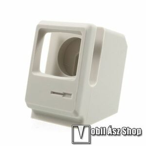 Okosóra asztali töltő állvány / dokkoló - szilikon, kábelelvezető, a töltő NEM TARTOZÉK! - MACINTOSH MINTA - FEHÉR - Apple Watch Series 1 / 2 / 3 / 4 / 5 / 6 / 7 / SE kép