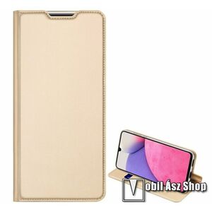 DUX DUCIS Skin Pro Series slim design notesz / mappa tok - ARANY - asztali tartó funkciós, oldalra nyíló, rejtett mágneses záródás, bankkártyatartó zseb, szilikon belső - SAMSUNG Galaxy A33 5G (SM-A336) - GYÁRI kép