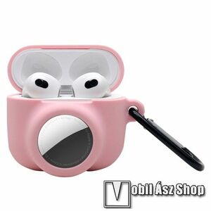 Szilikon védő tok Apple AirPods 3 / Apple AirTag-hez - 2 az 1-ben kialakítás, mosható, töltőnyílás, karabiner - RÓZSASZÍN kép