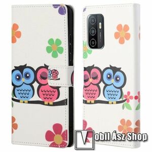 Notesz / mappa tok - BAGOLYPÁR / VIRÁG MINTÁS - oldalra nyíló, rejtett mágneses záródás, bankkártyatartó zsebek, asztali tartó funkció, szilikon belső - SAMSUNG Galaxy A33 5G (SM-A336) kép