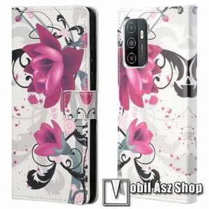 Notesz / mappa tok - LÓTUSZVIRÁG MINTÁS - oldalra nyíló, rejtett mágneses záródás, bankkártyatartó zsebek, asztali tartó funkció, szilikon belső - SAMSUNG Galaxy A33 5G (SM-A336) kép