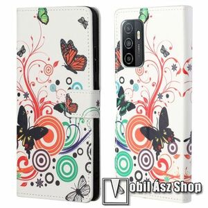 Notesz / mappa tok - VIRÁG / PILLANGÓ MINTÁS - oldalra nyíló, rejtett mágneses záródás, bankkártyatartó zsebek, asztali tartó funkció, szilikon belső - SAMSUNG Galaxy A33 5G (SM-A336) kép
