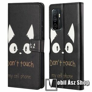 Notesz / mappa tok - Do Not Touch My Cell Phone MINTÁS - oldalra nyíló, rejtett mágneses záródás, bankkártyatartó zsebek, asztali tartó funkció, szilikon belső - SAMSUNG Galaxy A53 5G (SM-A536U) kép