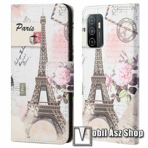Notesz / mappa tok - EIFFEL TORONY MINTÁS - oldalra nyíló, rejtett mágneses záródás, bankkártyatartó zsebek, asztali tartó funkció, szilikon belső - SAMSUNG Galaxy A33 5G (SM-A336) kép