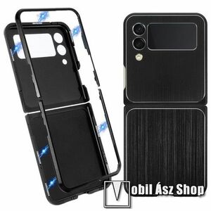 Alumínium védő keret / hátlap - FEKETE - alumínium védő keret, mágneses előlap + hátlap keret, 2 részes kialakítás, szálcsiszolt mintás - SAMSUNG Galaxy Z Flip3 5G (SM-F711) kép