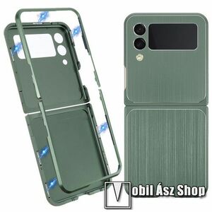 Alumínium védő keret / hátlap - SÖTÉTZÖLD - alumínium védő keret, mágneses előlap + hátlap keret, 2 részes kialakítás, szálcsiszolt mintás - SAMSUNG Galaxy Z Flip3 5G (SM-F711) kép