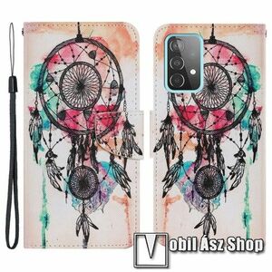 Notesz / mappa tok - SZÍNES ÁLOMCSAPDA MINTÁS - oldalra nyíló, rejtett mágneses záródás, bankkártyatartó zseb, asztali tartó funkció, szilikon belső - SAMSUNG Galaxy A33 5G (SM-A336) kép