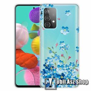 Szilikon védő tok / hátlap - KÉK VIRÁG MINTÁS - ÁTLÁTSZÓ - SAMSUNG Galaxy A73 5G (SM-A736B) kép