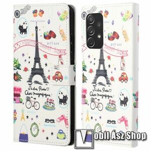 Notesz / mappa tok - EIFFEL TORONY MINTÁS - oldalra nyíló, rejtett mágneses záródás, bankkártyatartó zsebek, asztali tartó funkció, szilikon belső - SAMSUNG Galaxy A73 5G (SM-A736B) kép