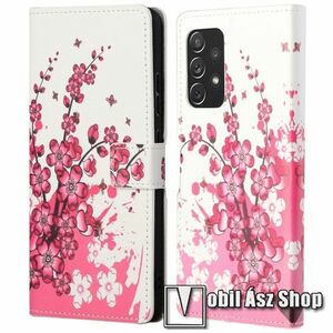 Notesz / mappa tok - VIRÁGZÓ FA MINTÁS - oldalra nyíló, rejtett mágneses záródás, bankkártyatartó zsebek, asztali tartó funkció, szilikon belső - SAMSUNG Galaxy A73 5G (SM-A736B) kép