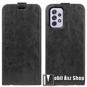 SLIM FLIP tok - FEKETE - lefelé nyíló, rejtett mágneses záródás, szilikon belső, bankkártya tartó, előlapi hangszóró nyílás - SAMSUNG Galaxy A73 5G (SM-A736B) kép