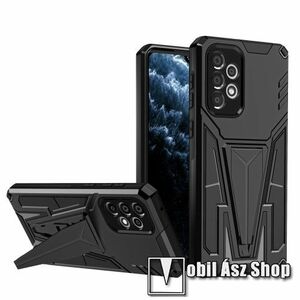 OTT! V SHAPED műanyag védő tok / hátlap - FEKETE - szilikon betétes, asztali tartó funkciós, kameravédelemmel, tapadófelület mágneses autós tartóhoz, ERŐS VÉDELEM! - SAMSUNG Galaxy A33 5G (SM-A336) kép