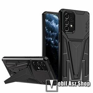 OTT! V SHAPED műanyag védő tok / hátlap - FEKETE - szilikon betétes, asztali tartó funkciós, kameravédelemmel, tapadófelület mágneses autós tartóhoz, ERŐS VÉDELEM! - SAMSUNG Galaxy A73 5G (SM-A736B) kép