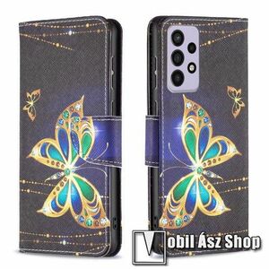 Notesz / mappa tok - PILLANGÓ MINTÁS - oldalra nyíló, rejtett mágneses záródás, bankkártyatartó zseb, asztali tartó funkció, szilikon belső - SAMSUNG Galaxy A73 5G (SM-A736B) kép