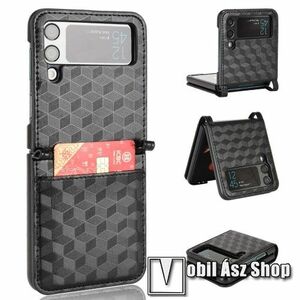 Műanyag védő tok / hátlap - PU bőrrel bevont, bankkártyatartó zseb - FEKETE ROMBUSZ MINTÁS - SAMSUNG Galaxy Z Flip3 5G kép