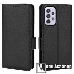 WALLET notesz tok / flip tok - FEKETE - asztali tartó funkciós, oldalra nyíló, rejtett mágneses záródás, bankkártyatartó zseb, szilikon belső - SAMSUNG Galaxy A33 5G (SM-A336) kép