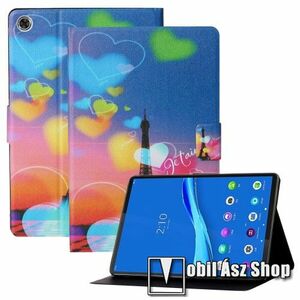 Notesz tok / mappa tok - SZÍV / EIFFEL TORONY MINTÁS - asztali tartó funkciós, mágneses záródás, oldalra nyíló, bankkártyatartó zsebek, szilikon belső - SAMSUNG Galaxy Tab A8 10.5 (2021) (SM-X200/SM-X205) kép