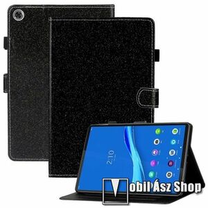 Notesz tok / mappa tok - FEKETE CSILLÁMOS MINTÁS - csillogó, asztali tartó funkciós, oldalra nyíló, mágneses záródás, bankkártyatartó zsebekkel, ceruzatartó, szilikon belső - SAMSUNG Galaxy Tab A8 10.5 (2021) (SM-X200/SM-X205) kép