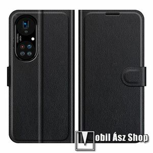WALLET notesz tok / flip tok - FEKETE - asztali tartó funkciós, oldalra nyíló, rejtett mágneses záródás, bankkártyatartó zseb, szilikon belső - HUAWEI P50 Pro kép