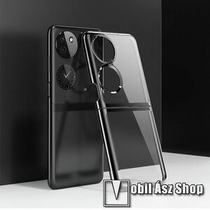 OTT! TRANSPARENT műanyag védő tok / átlátszó hátlap - GALVANIZÁLT FEKETE / ÁTLÁTSZÓ - erősített sarkok - ERŐS VÉDELEM! - HUAWEI P50 Pocket / Pocket S kép