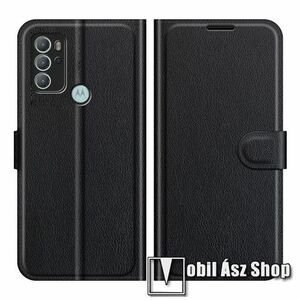 WALLET notesz tok / flip tok - FEKETE - asztali tartó funkciós, oldalra nyíló, rejtett mágneses záródás, bankkártyatartó zseb, szilikon belső - MOTOROLA Moto G60S kép