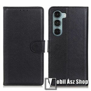 WALLET notesz tok / flip tok - FEKETE - asztali tartó funkciós, oldalra nyíló, rejtett mágneses záródás, bankkártyatartó zseb, szilikon belső - MOTOROLA Moto G200 5G kép