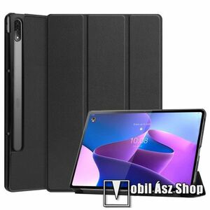 Notesz / mappa tok - FEKETE - oldalra nyíló flip cover, TRIFOLD asztali tartó funkciós, erősített sarkok, mágneses záródás, műanyag belső - Lenovo Tab P12 Pro kép