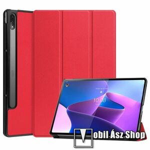 Notesz / mappa tok - PIROS - oldalra nyíló flip cover, TRIFOLD asztali tartó funkciós, erősített sarkok, mágneses záródás, műanyag belső - Lenovo Tab P12 Pro kép