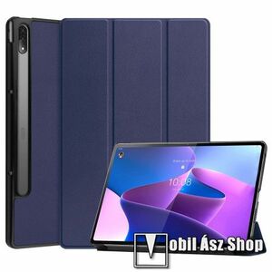 Notesz / mappa tok - SÖTÉTKÉK - oldalra nyíló flip cover, TRIFOLD asztali tartó funkciós, erősített sarkok, mágneses záródás, műanyag belső - Lenovo Tab P12 Pro kép