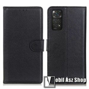 WALLET notesz tok / flip tok - FEKETE - asztali tartó funkciós, oldalra nyíló, rejtett mágneses záródás, bankkártyatartó zseb, szilikon belső - Xiaomi Redmi Note 11 4G (Global version) / Redmi Note 11S (Global version) kép