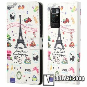 Notesz / mappa tok - EIFFEL TORONY MINTÁS - oldalra nyíló, rejtett mágneses záródás, bankkártyatartó zsebek, asztali tartó funkció, szilikon belső - Xiaomi Redmi Note 11 4G (Global version) / Redmi Note 11S (Global version) kép