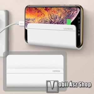 UGREEN UNIVERZÁLIS falra rögzíthető telefon tartó / kábel rendező - csúszásgátló betét, kábel rendező, műanyag, csak sima, nem texturált felületeken használja! - FEHÉR - 117mm x 69mm x 14mm kép