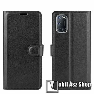 WALLET notesz tok / flip tok - FEKETE - asztali tartó funkciós, oldalra nyíló, rejtett mágneses záródás, bankkártyatartó zseb, szilikon belső - Oppo A72 / A92 / A52 kép