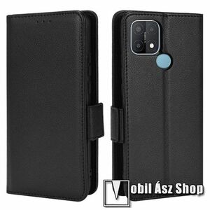 WALLET notesz tok / flip tok - FEKETE - asztali tartó funkciós, oldalra nyíló, rejtett mágneses záródás, bankkártyatartó zseb, szilikon belső - Oppo A15 / Oppo A15s / Oppo A35 kép
