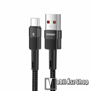 ESSAGER adatátvitel adatkábel és töltő - Type-C / USB, 50cm hosszú, törésgátló, 66W, 6A, gyorstöltés támogatás, 480Mbps adatátviteli sebesség, szövettel bevont - FEKETE - GYÁRI kép