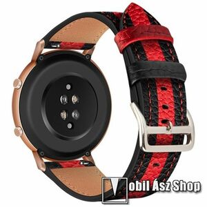 Okosóra szíj - FEKETE / PIROS - valódi bőr, 75mm + 115mm hosszú, 20mm széles - SAMSUNG Galaxy Watch 42mm / Amazfit GTS / Galaxy Watch3 41mm / HUAWEI Watch GT 2 42mm / Galaxy Watch Active / Active 2 / Watch4 kép