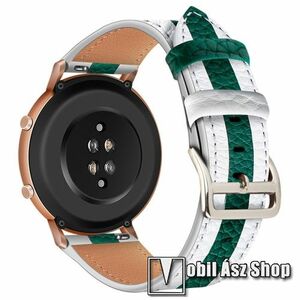 Okosóra szíj - FEHÉR / ZÖLD - valódi bőr, 75mm + 115mm hosszú, 20mm széles - SAMSUNG Galaxy Watch 42mm / Amazfit GTS / Galaxy Watch3 41mm / HUAWEI Watch GT 2 42mm / Galaxy Watch Active / Active 2 / Watch4 kép