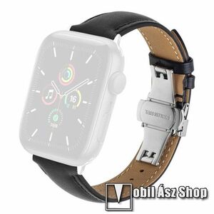 QIALINO valódi bőr okosóra szíj - speciális pillangó csatos - FEKETE - Apple Watch Series 1/2/3 38mm / 4/5/6/SE 40mm / 7/8/9 41mm / 10 42mm - GYÁRI kép