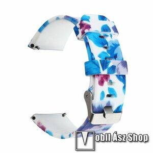 Okosóra szíj - szilikon - KÉK VIRÁG MINTÁS - 110mm + 70mm hosszú, 22mm széles - SAMSUNG Galaxy Watch 46mm / Watch GT2 46mm / Watch GT 2e / Galaxy Watch3 45mm / Honor MagicWatch 2 46mm kép