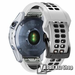 Okosóra szíj - légáteresztő, sportoláshoz, szilikon - FEHÉR / FEKETE - 128mm + 100mm hosszú, 26mm széles QUICKFIT - Garmin Fenix 5X / 5X Plus / 5X Plus Sapphire / 6X / 6X Sapphire / 6X Pro / 6X Pro Solar / 6X Pro Sapphire / 7X kép