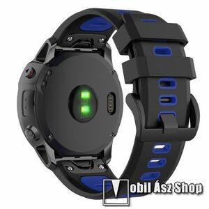 Okosóra szíj - szilikon - FEKETE / SÖTÉTKÉK - 110mm + 82mm hosszú, 20mm széles QUICKFIT - Garmin Fenix 7S / 6S / 6S Pro / 5S / 5S Plus / 5S Plus Sapphire kép
